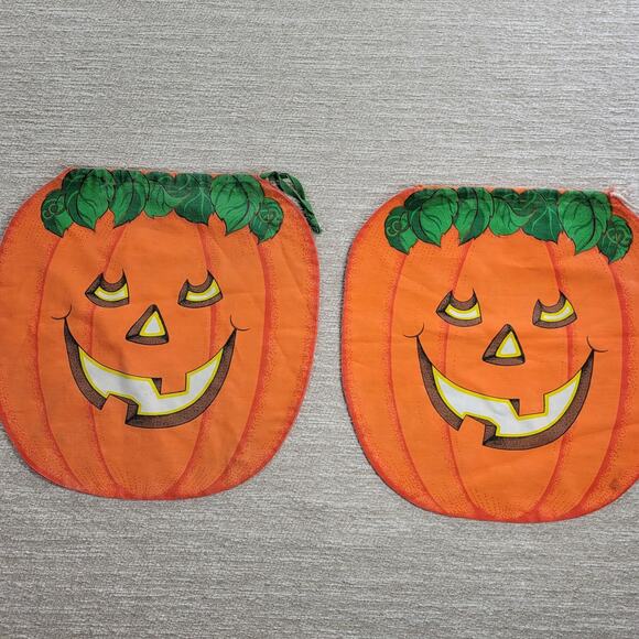 VTG Handmade Trick or Treat Bag Drawstring 15" Orange Black Cat Halloween Candy - Picture 12 of 14